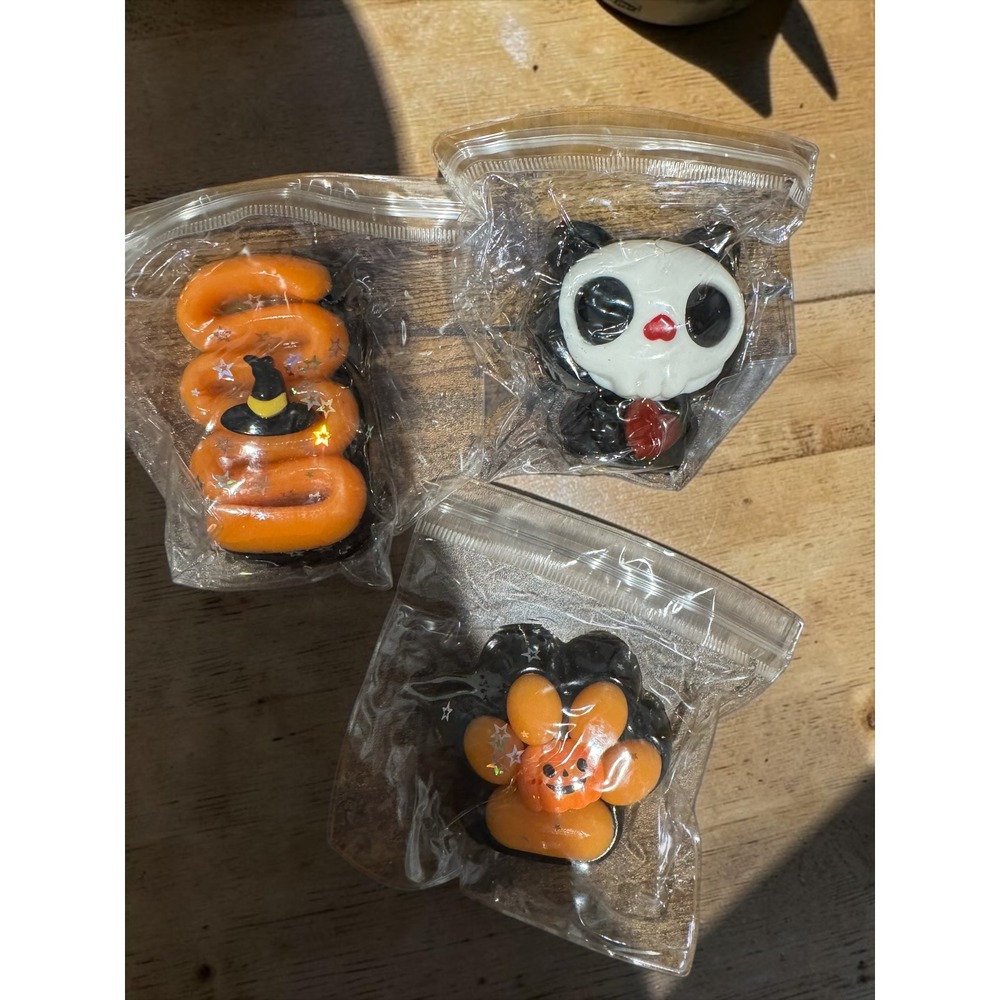 Halloween Taba Squishy Set 3pc Witch Hat Skull Panda Pumpkin Paw Stress Toy